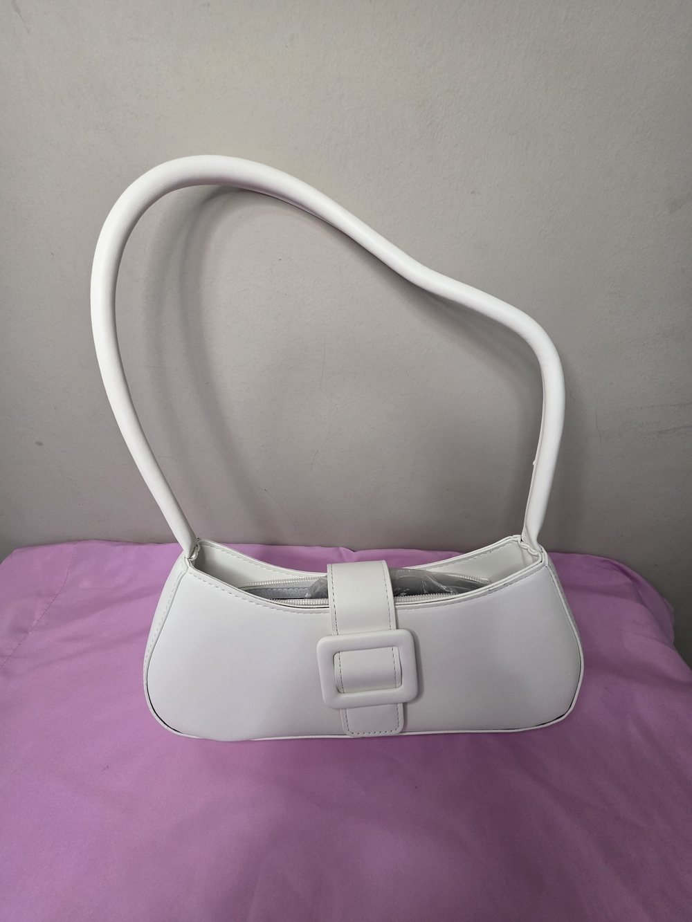 White Shoulder Bag with Buckle Accent
